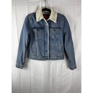 Levis Shearling Trucker Jean Jacket XS Blue Sherpa Denim Cotton‎